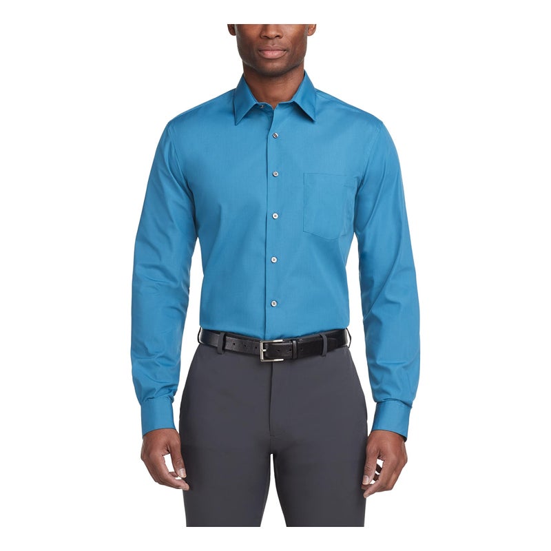Van Heusen Men's Dress Shirt Regular Fit Poplin Solid, Deep Sea, 17" Neck 34"-35" Sleeve - Image 1